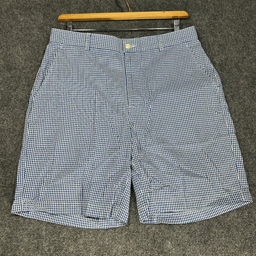 Jos A Bank Shorts Mens 35 Stays Cool Blue White Gingham Check Cotton Pockets